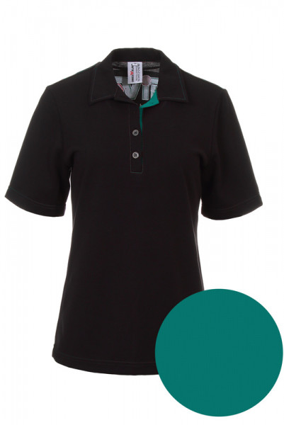 Ladies polo shirt Patty_Black Edition with colored underlay in blue